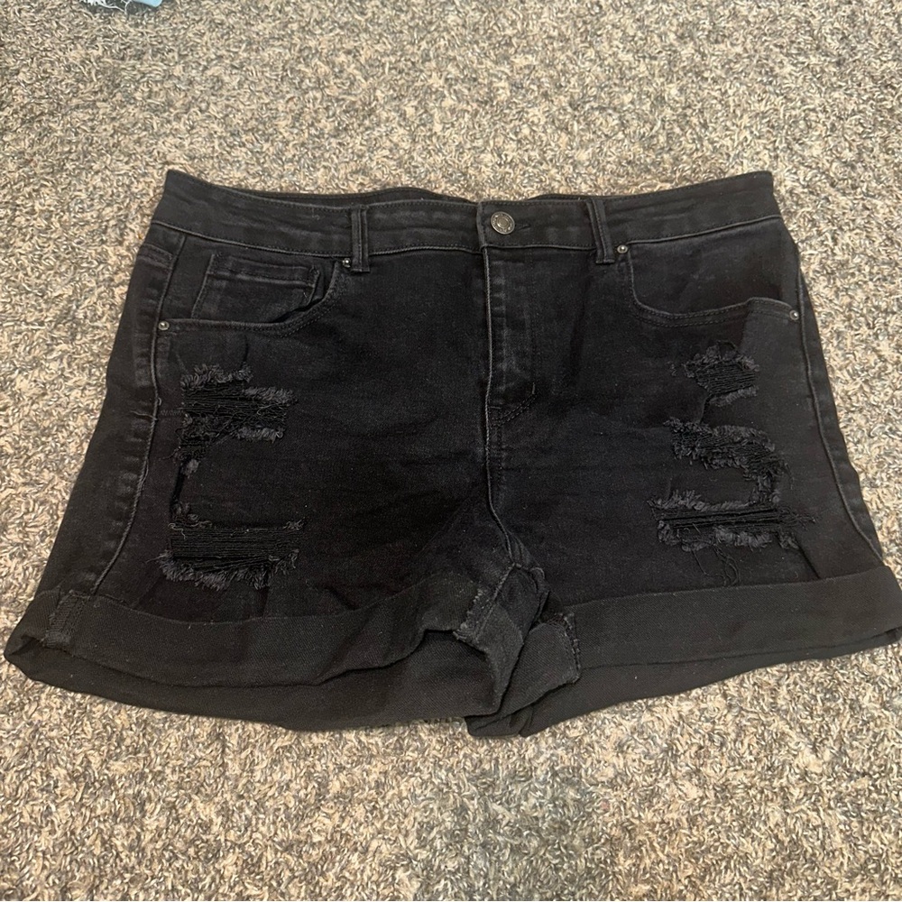 Black Distressed Denim Shorts